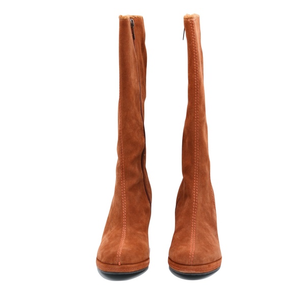 VICTORIA’S SECRET x COLIN STUART Suede Boots Wedge Heel Rust Cognac - Picture 3 of 9